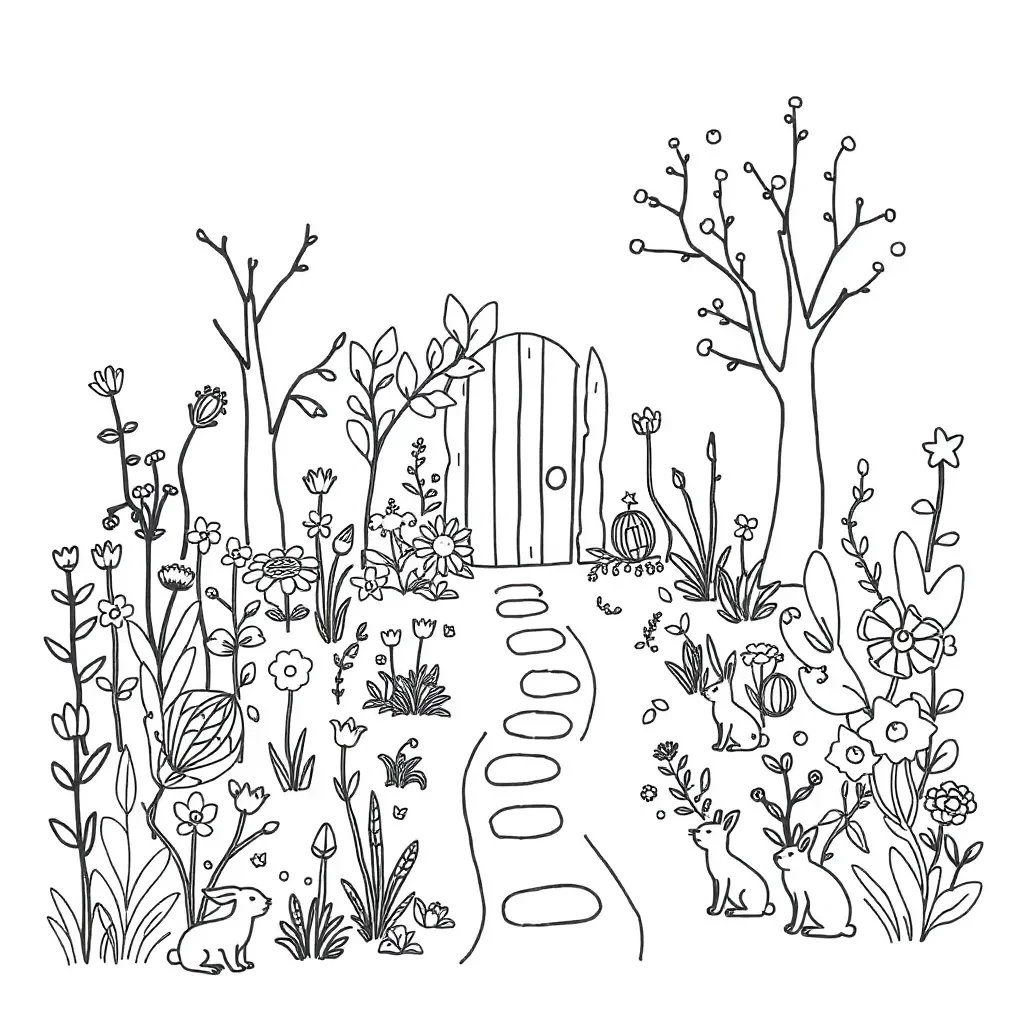 A mysterious garden gate with overgrown vines