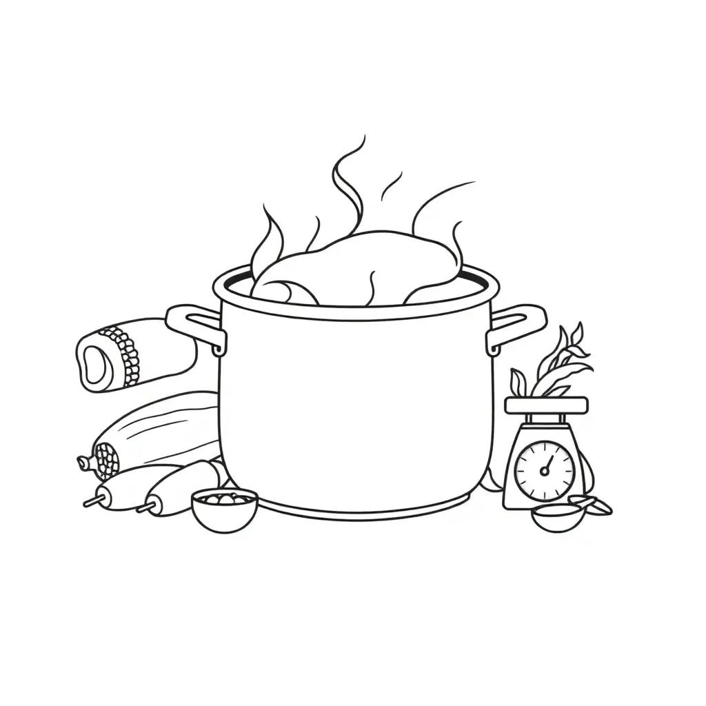 Bowl of pozole soup with ingredients