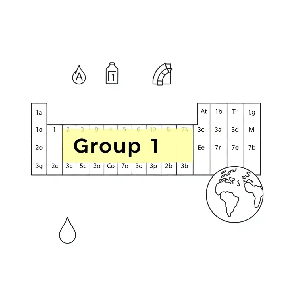 Periodic table showing Groups 1 and 7