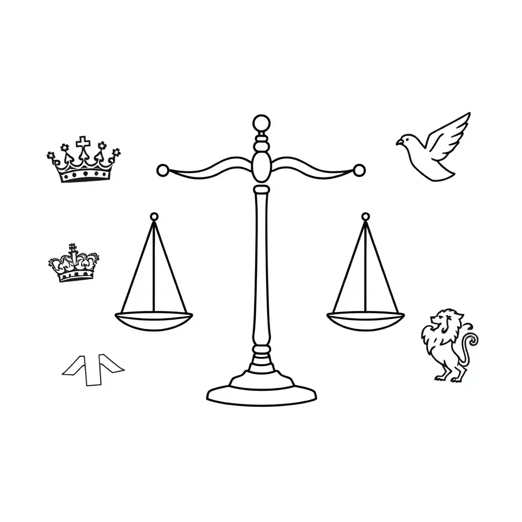 Scales of justice and dove representing freedom