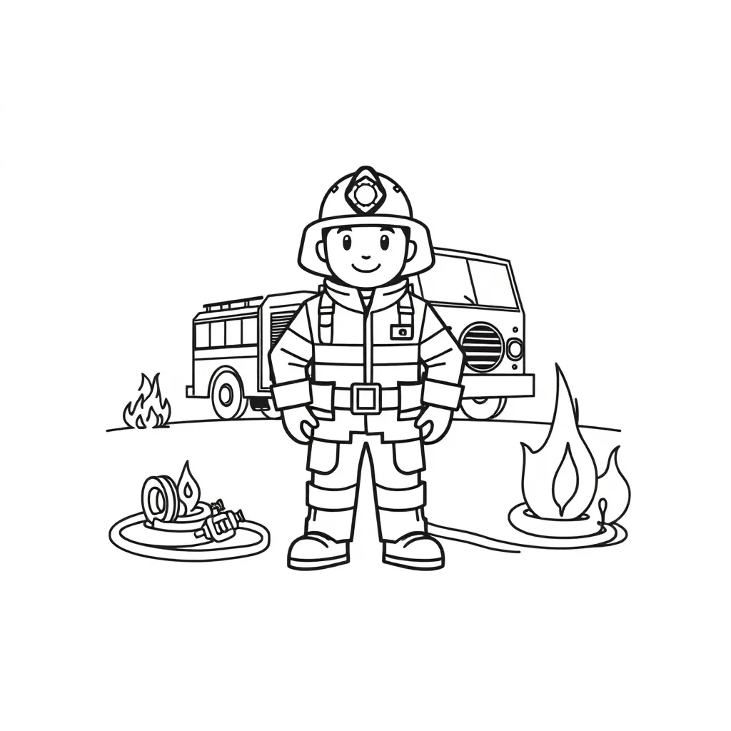 Firefighter with hose illustration