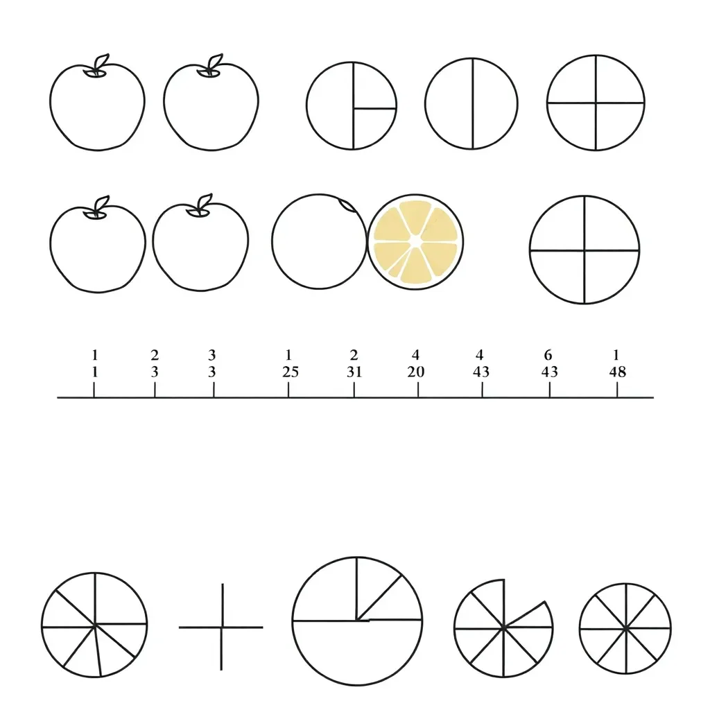 Fraction circles and number line
