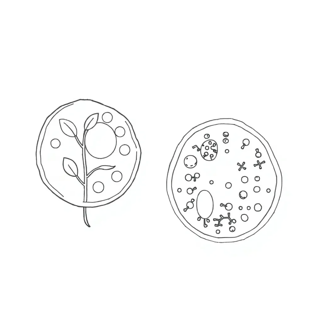 Microscopic view of plant and animal cells