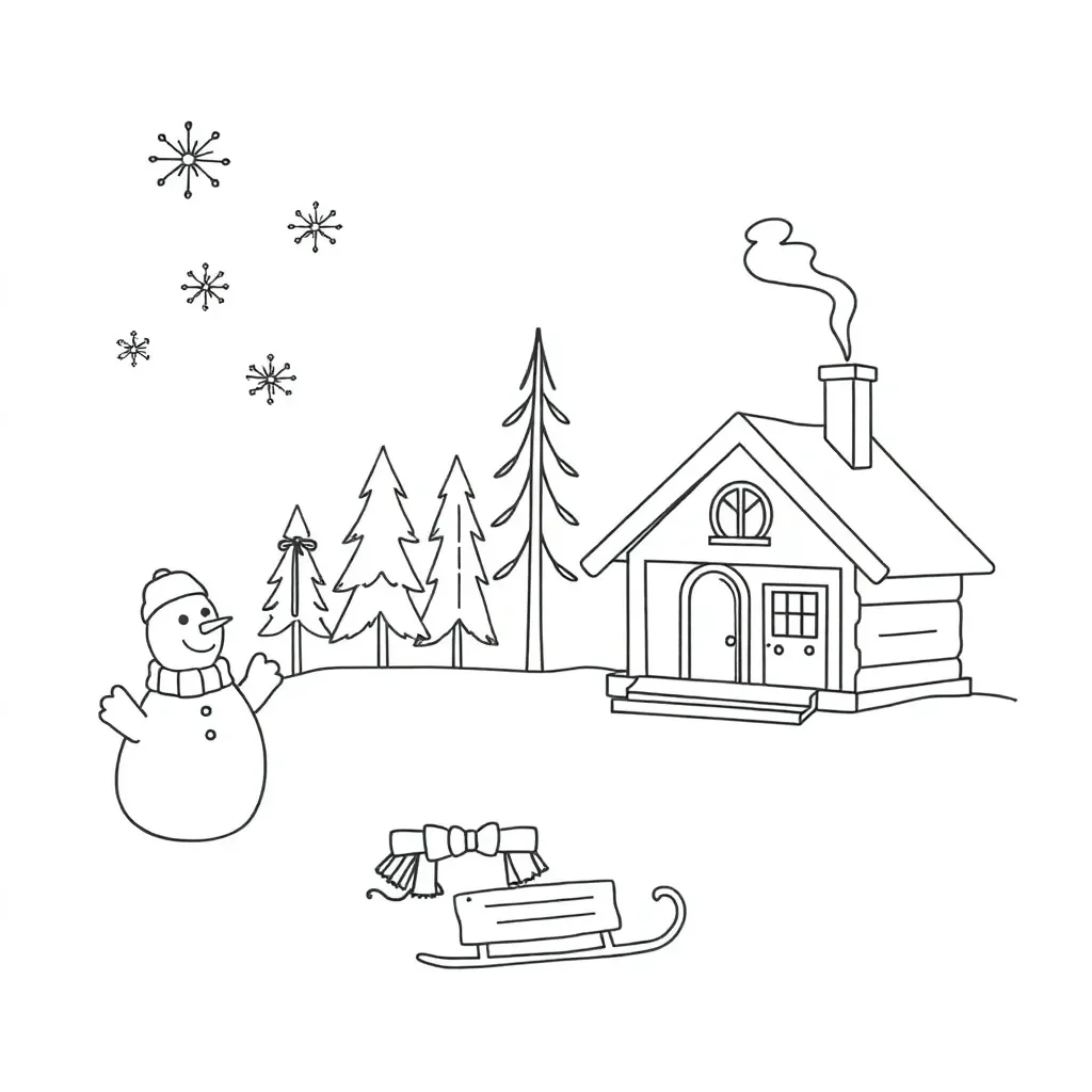 Winter scene with snowflakes and mittens