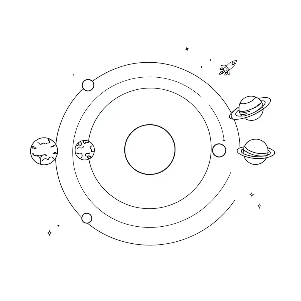 Solar system with planets orbiting the sun