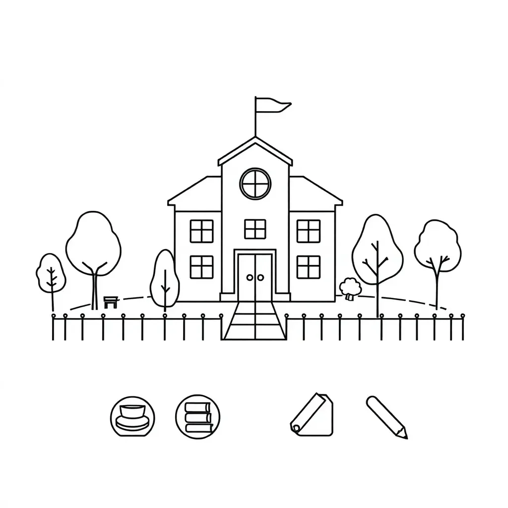 Spanish school building illustration
