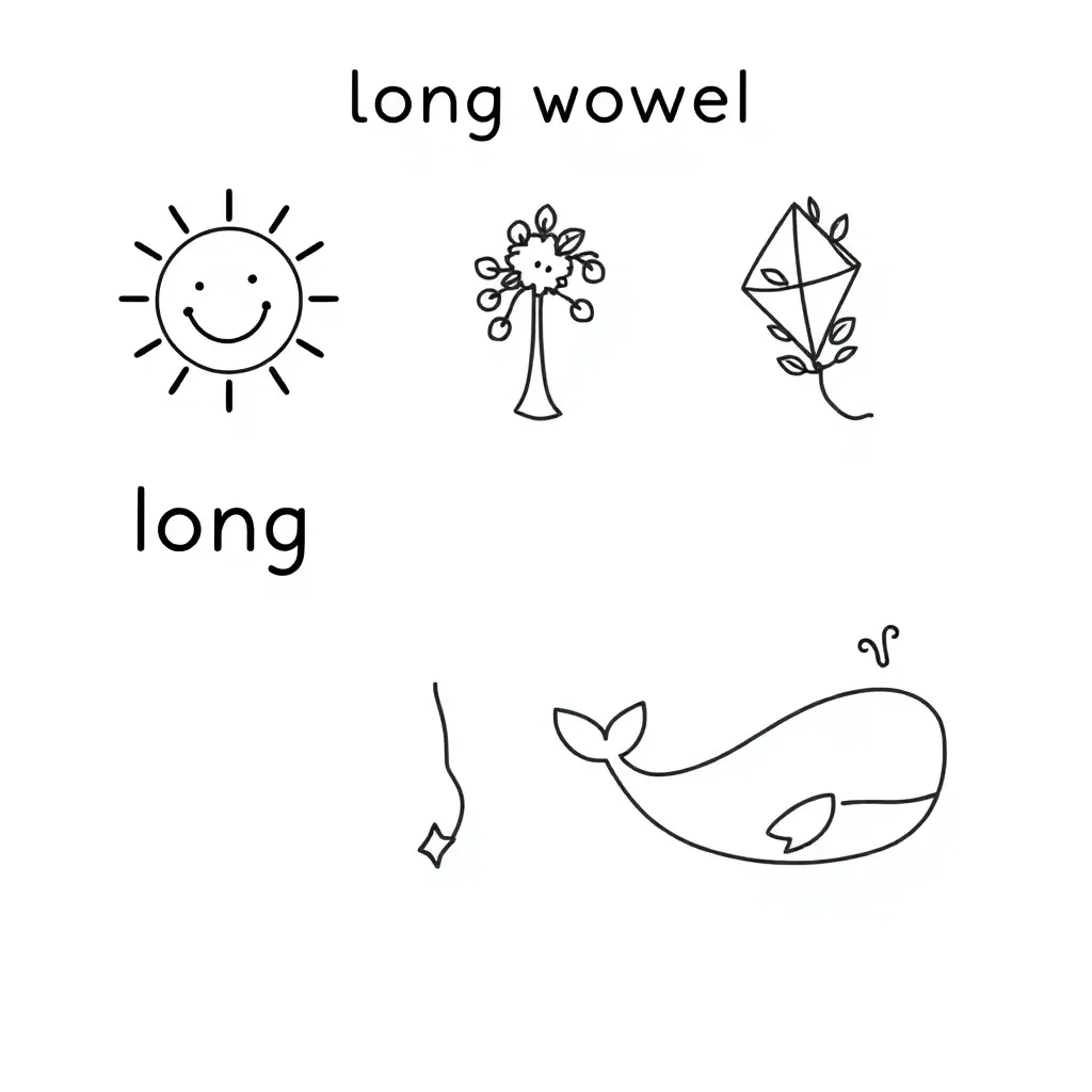 Colorful vowels A E I O U with smiling faces