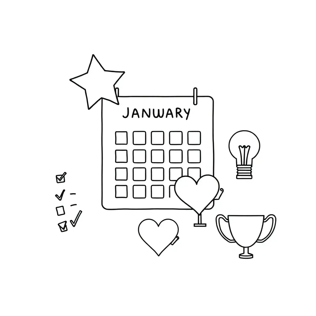 New Year celebration with fireworks and calendar