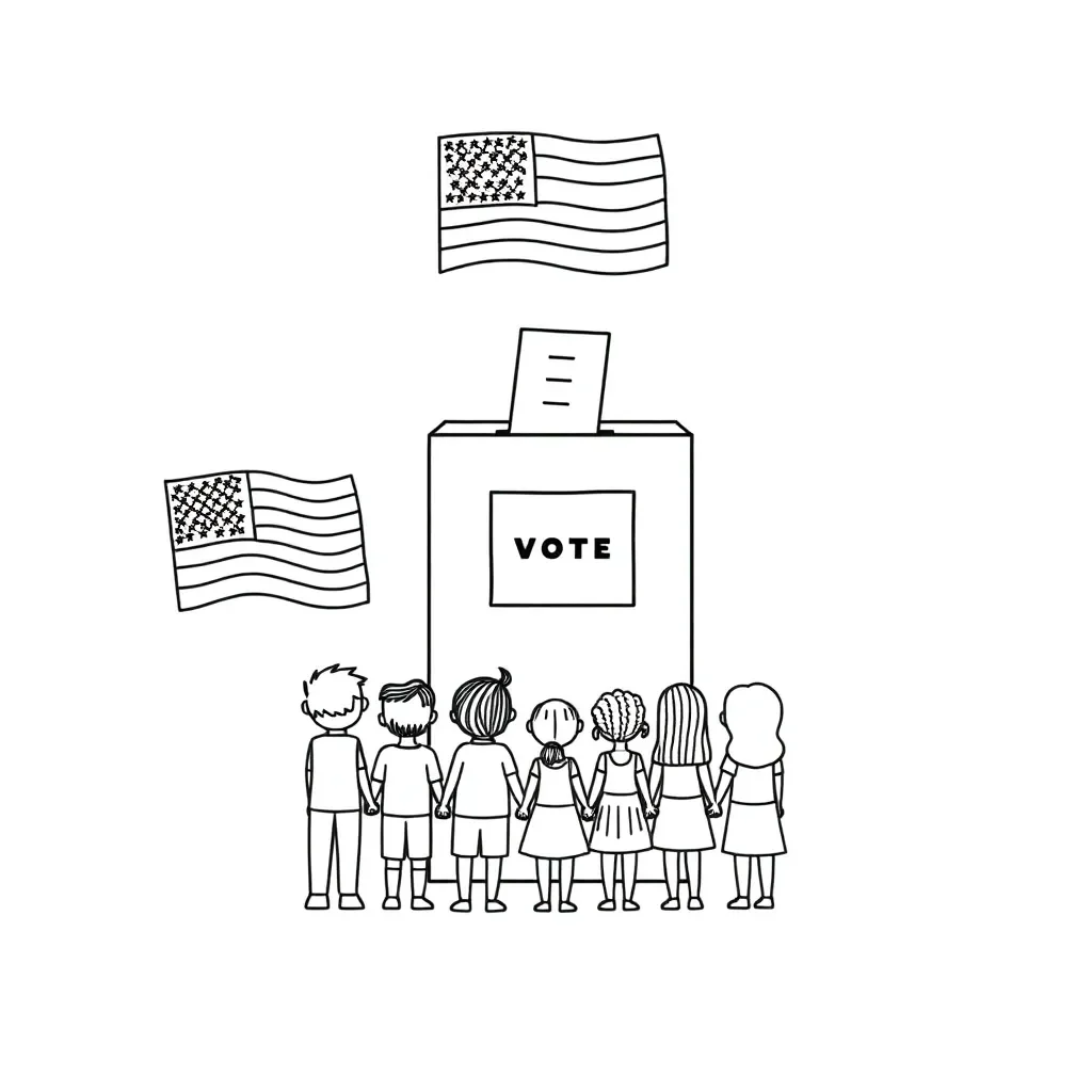 Mock election with voting booth and ballot box