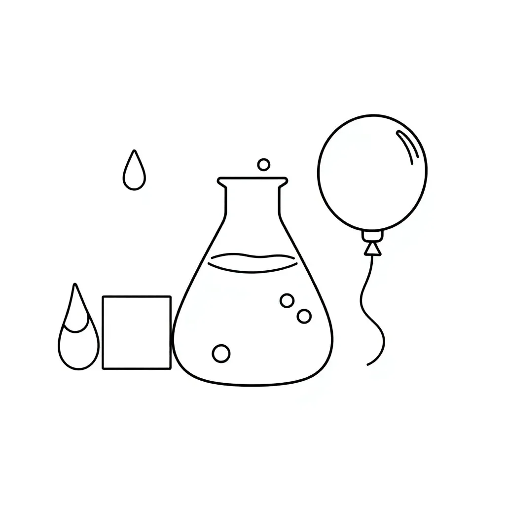 States of matter illustration showing solid ice cube, liquid water, and gas steam