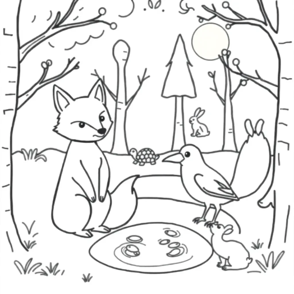 Fox and grapes fable illustration