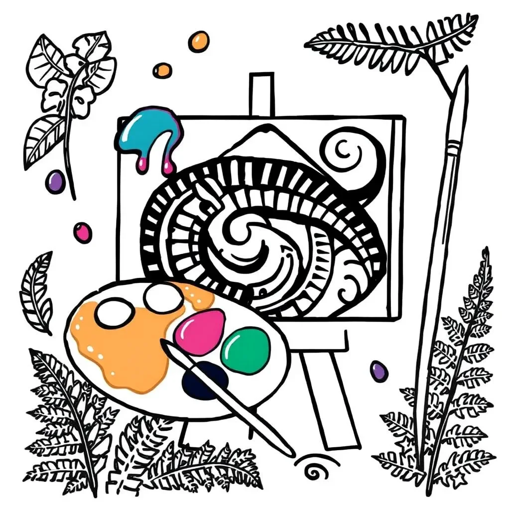 Artist painting with brushes and palette