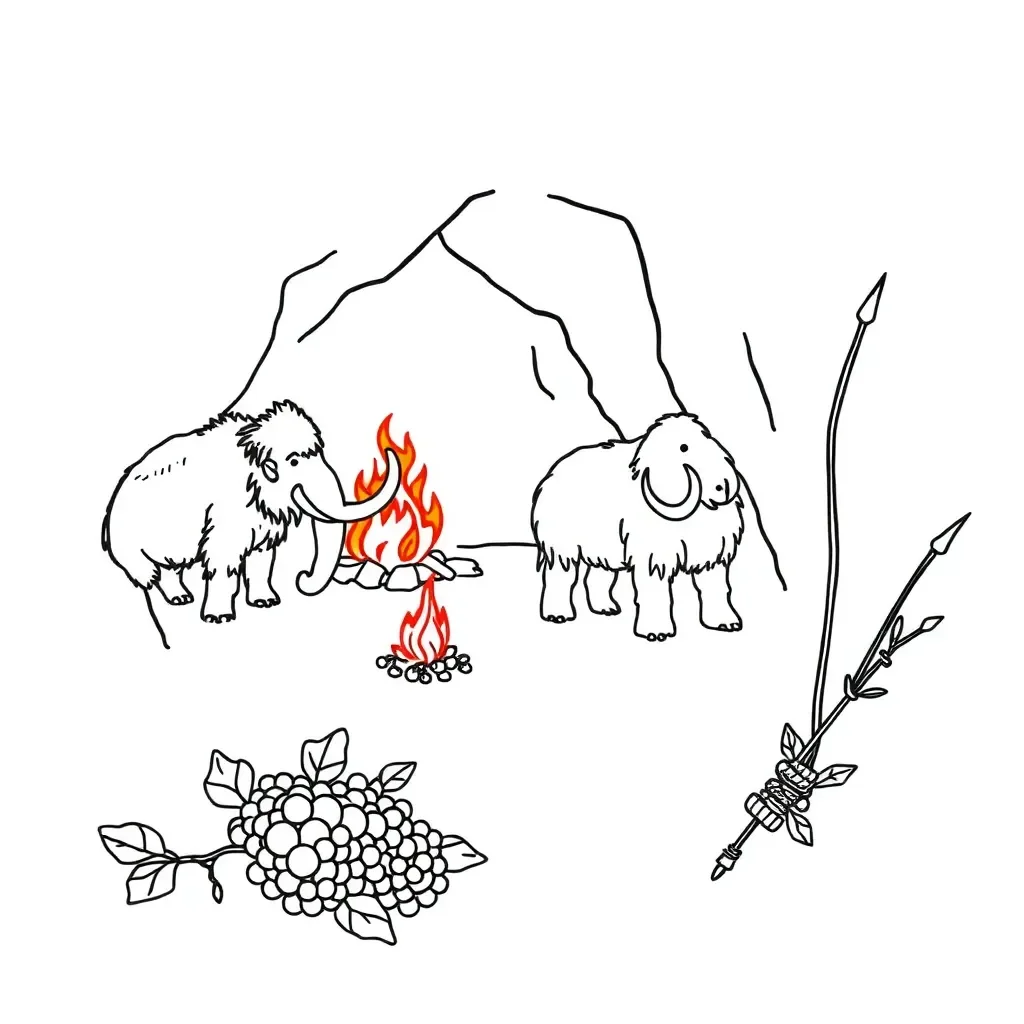 Stone Age cave painting and tools