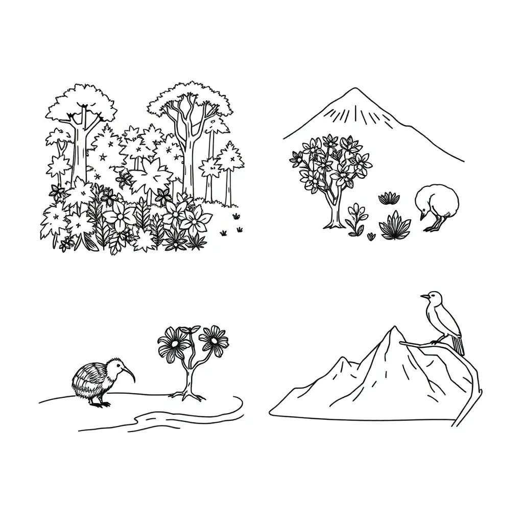 Rocky shore habitat with various organisms