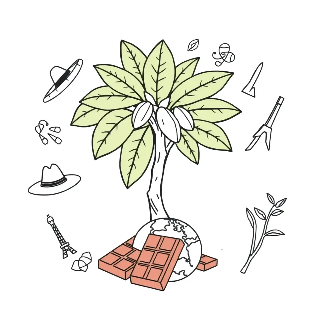 Chocolate beans and cocoa pods