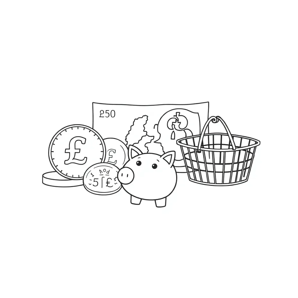 UK coins and notes illustration