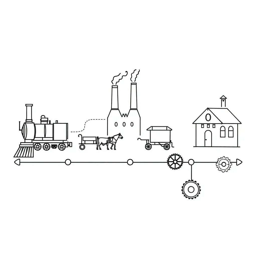 Industrial Revolution factory and workers