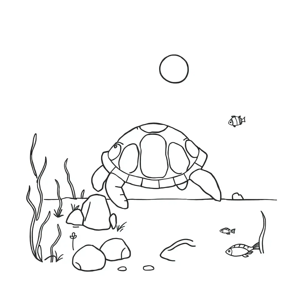 Friendly cartoon turtle with protective shell