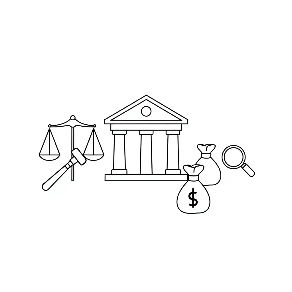 Scales of justice with financial documents