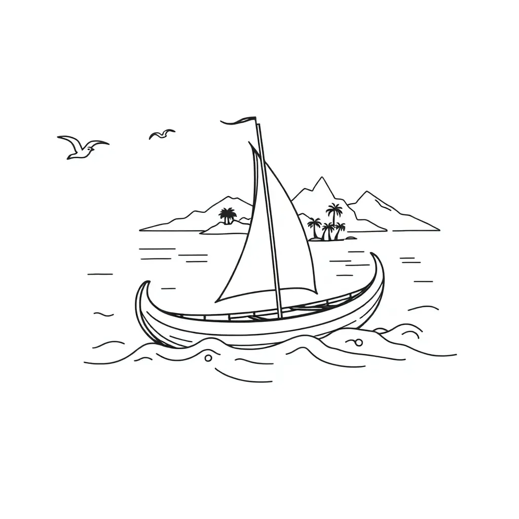Polynesian waka hourua sailing across the Pacific Ocean