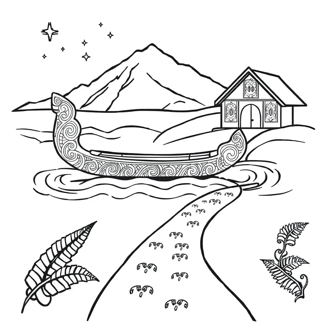 Māori waka journey illustration
