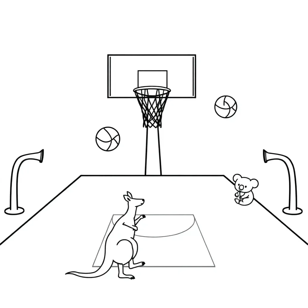 Basketball court and player illustration