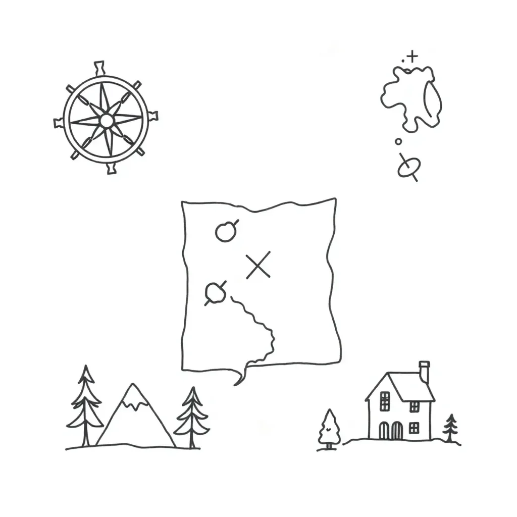 Map and compass illustration