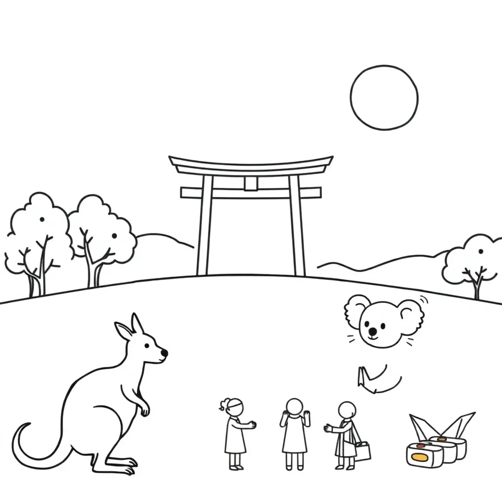 Japanese children bowing and greeting