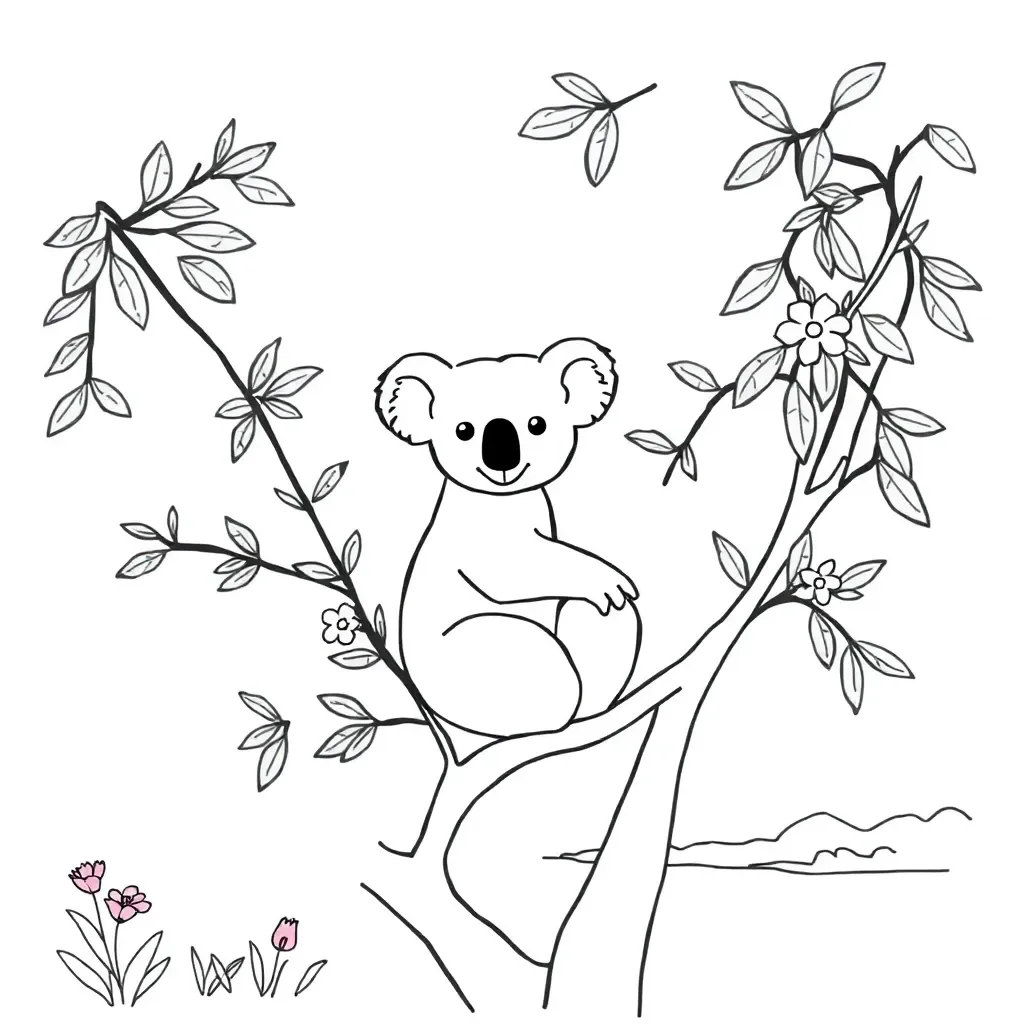Cute koala sitting in eucalyptus tree