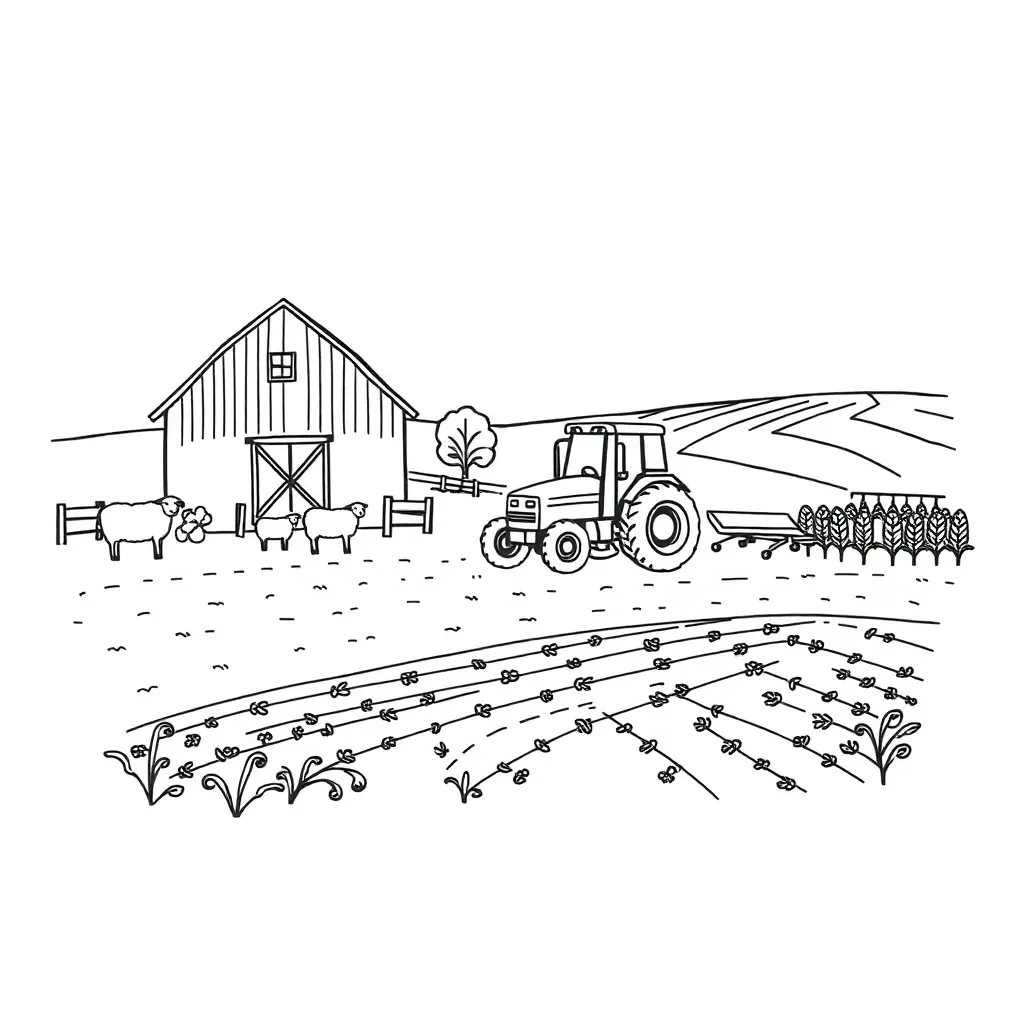 Farm with crops and animals illustration