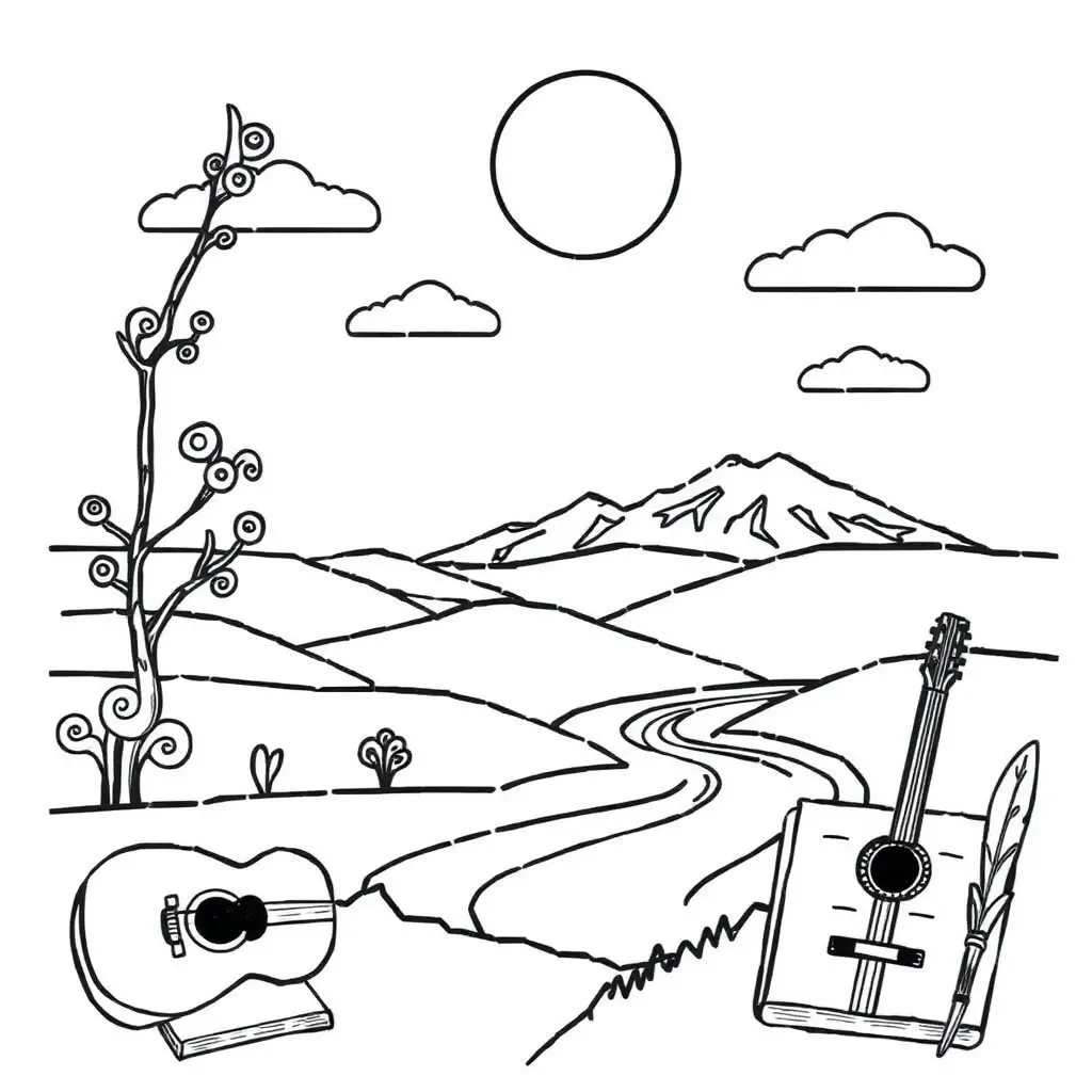 Musical notes and poetry book illustration