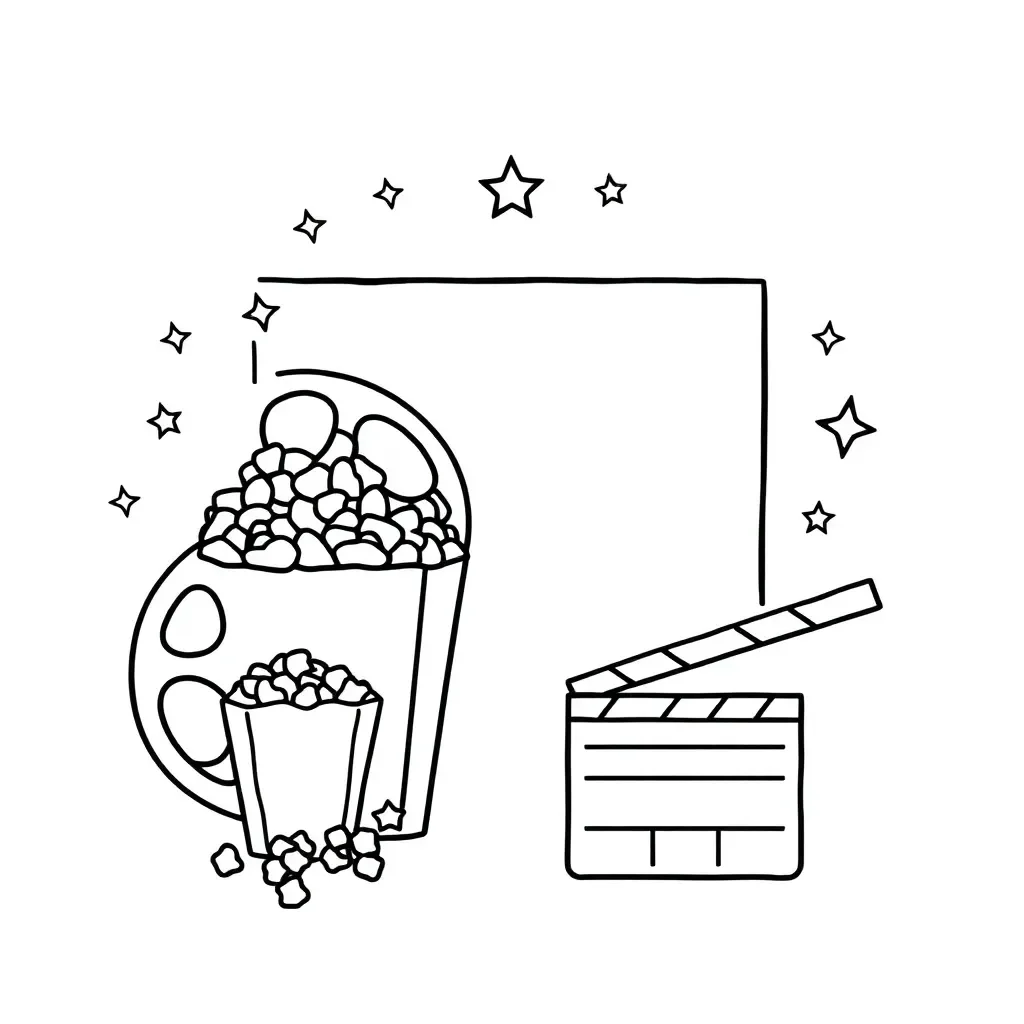 Movie camera and popcorn illustration