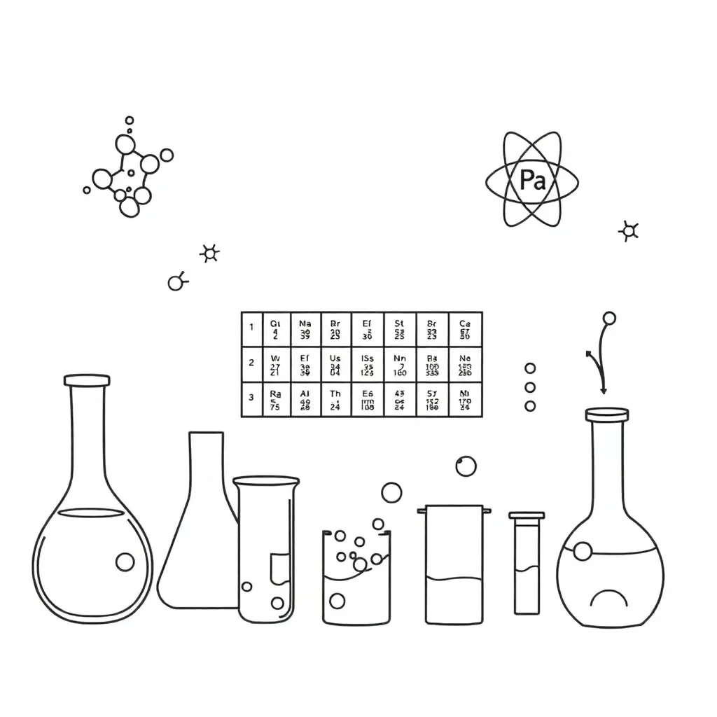 Chemistry laboratory equipment and atoms illustration