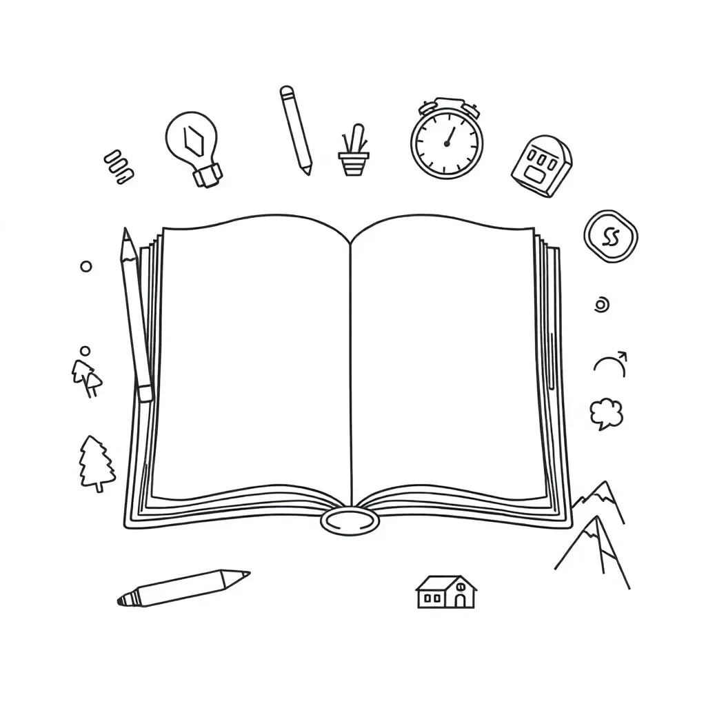 Book with story elements illustration