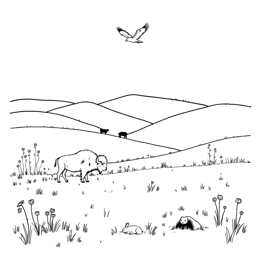 Grassland ecosystem with animals