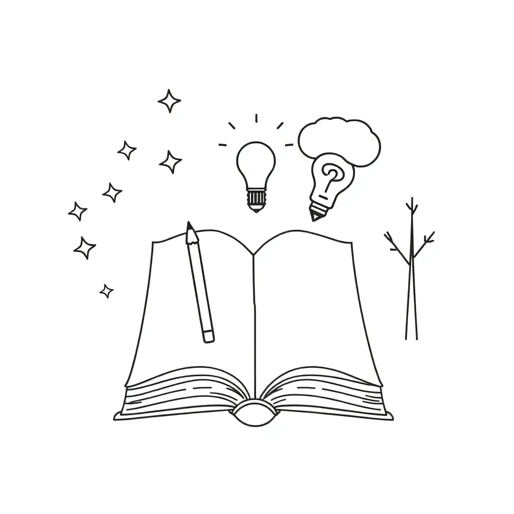 Story elements illustration with books and characters