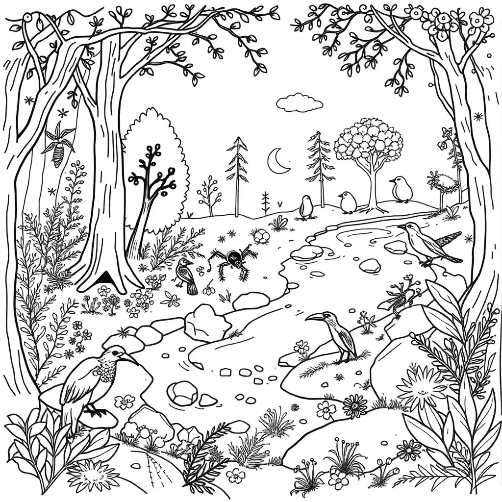 New Zealand ecosystem illustration