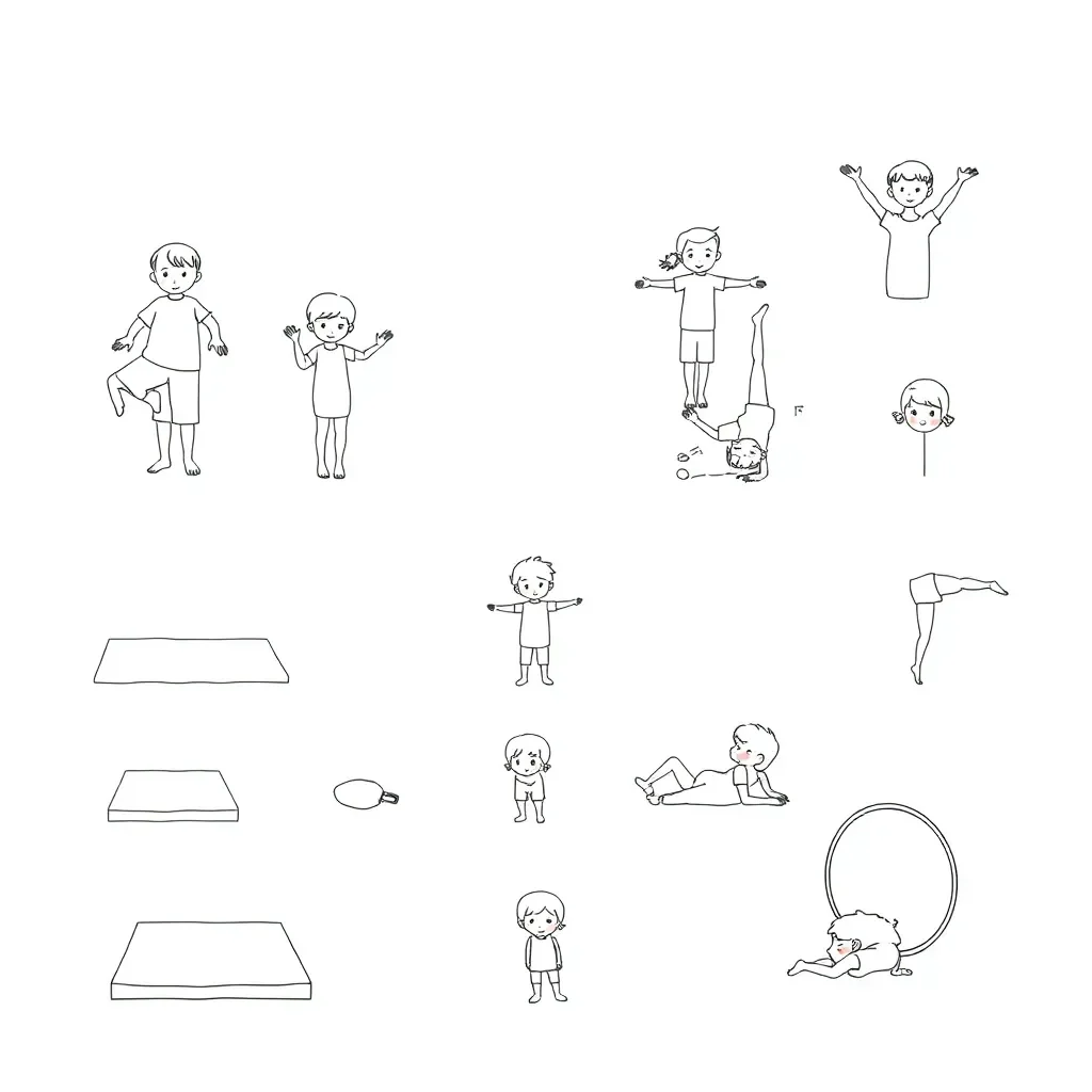 Children doing gymnastics balances and rolls