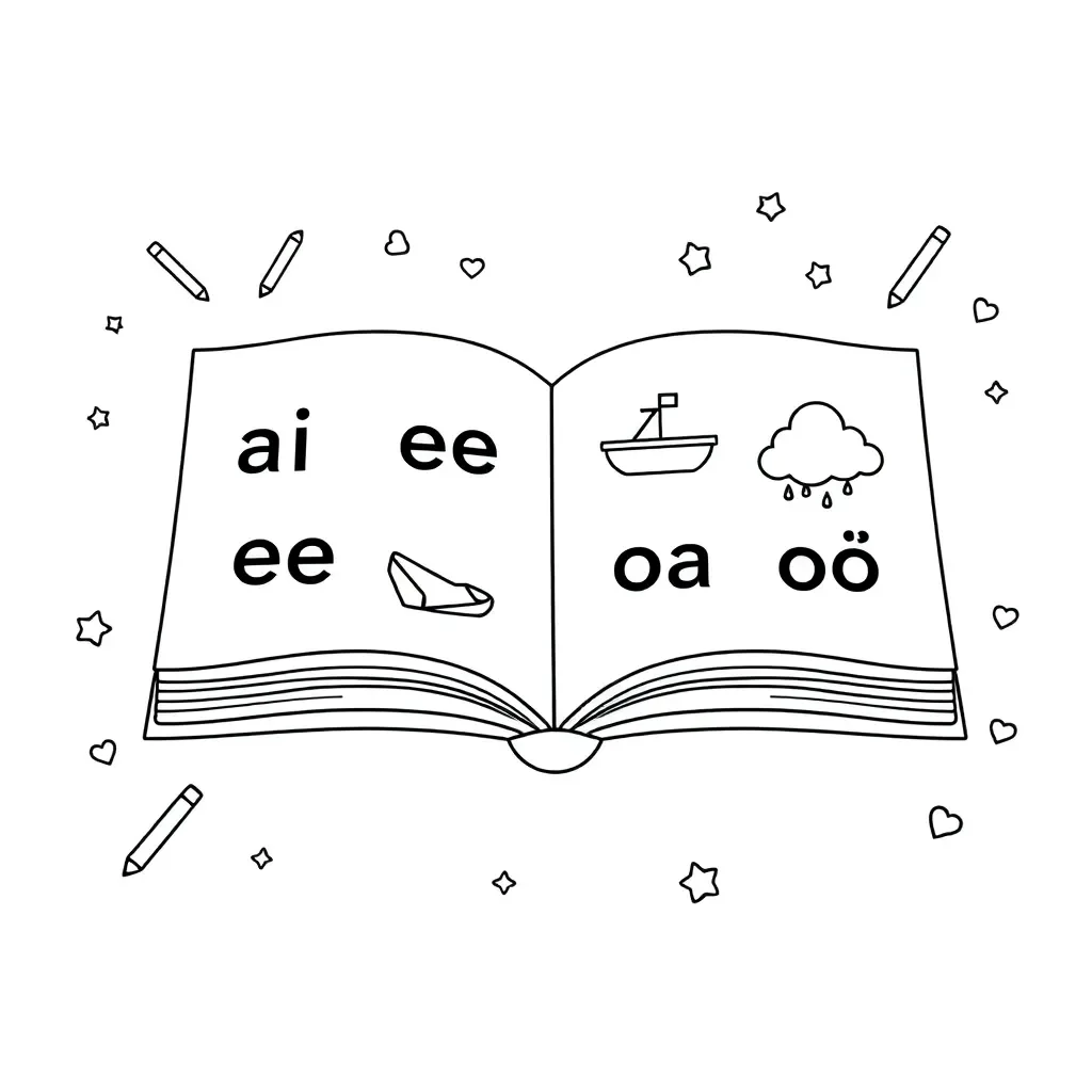 Students reading books with vowel teams highlighted