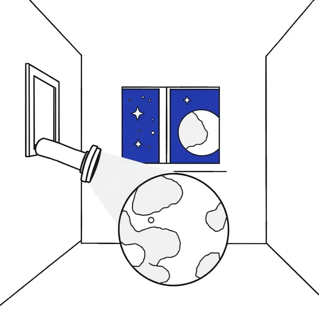 Moon phases diagram with flashlight and ball