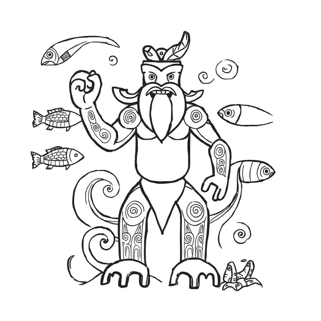Tangaroa and ocean waves illustration