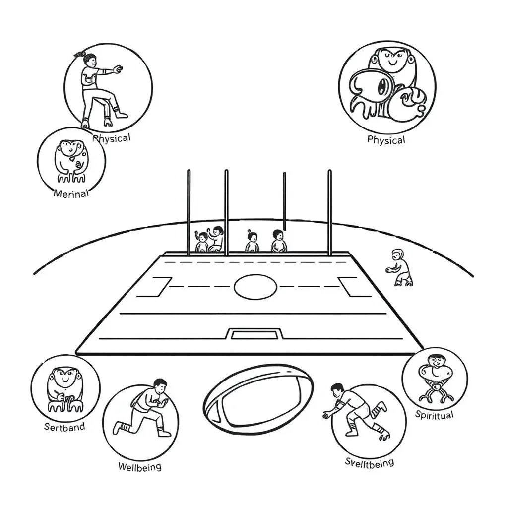 Rugby ball and players illustration