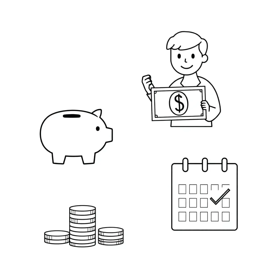 Child with piggy bank and coins
