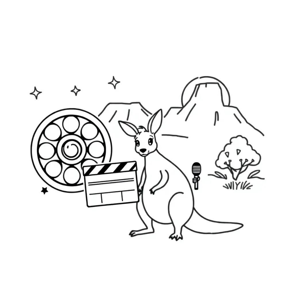 Reporter with microphone reviewing animated film
