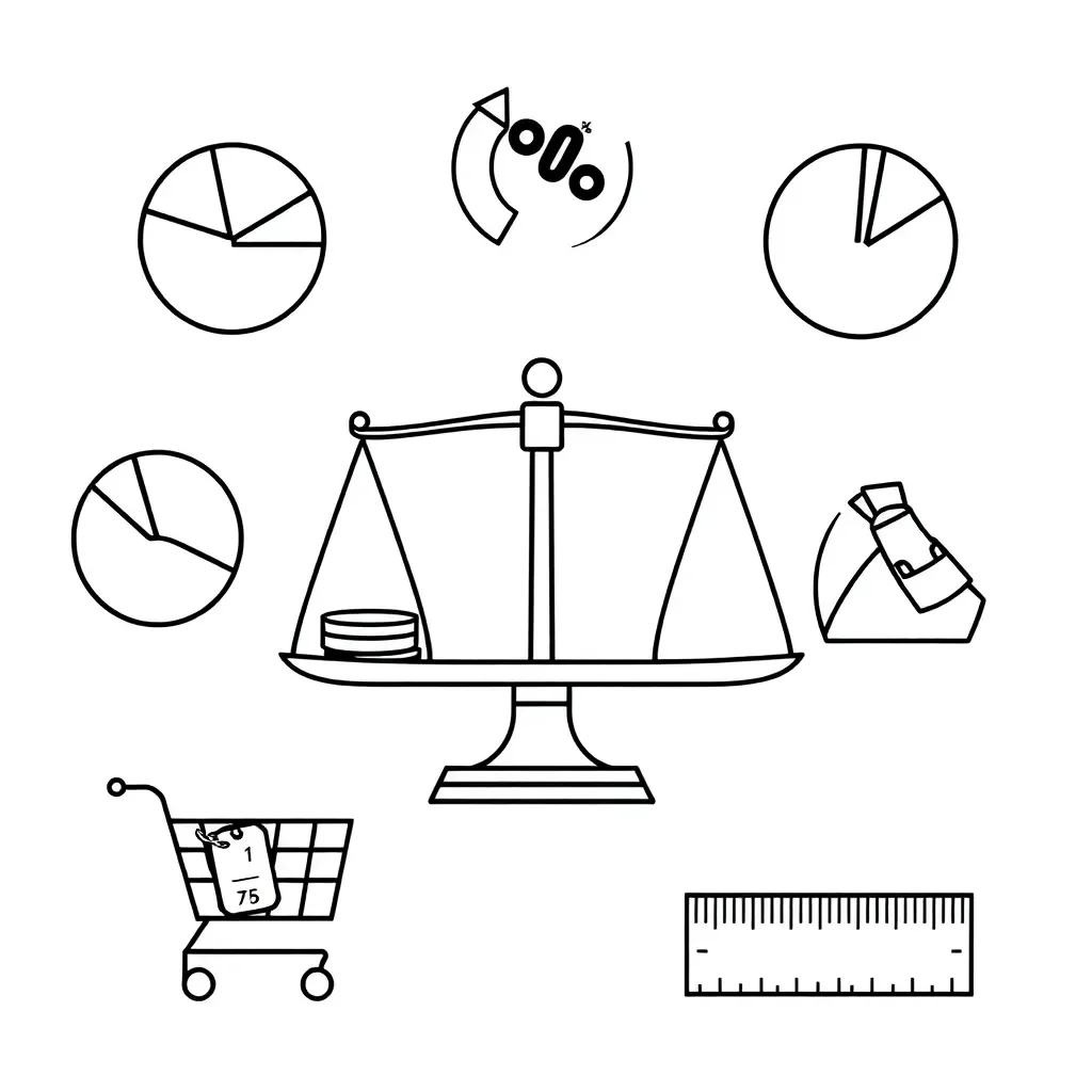 Mathematical symbols and percentage charts