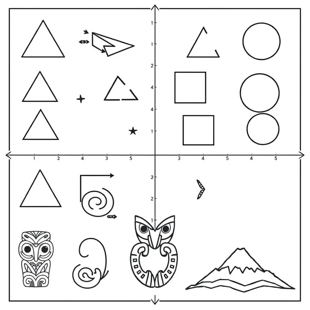 Coordinate grid with transformed shapes