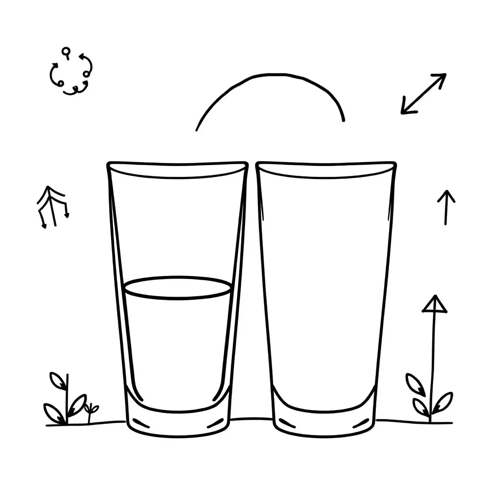 Glass half full and half empty illustration