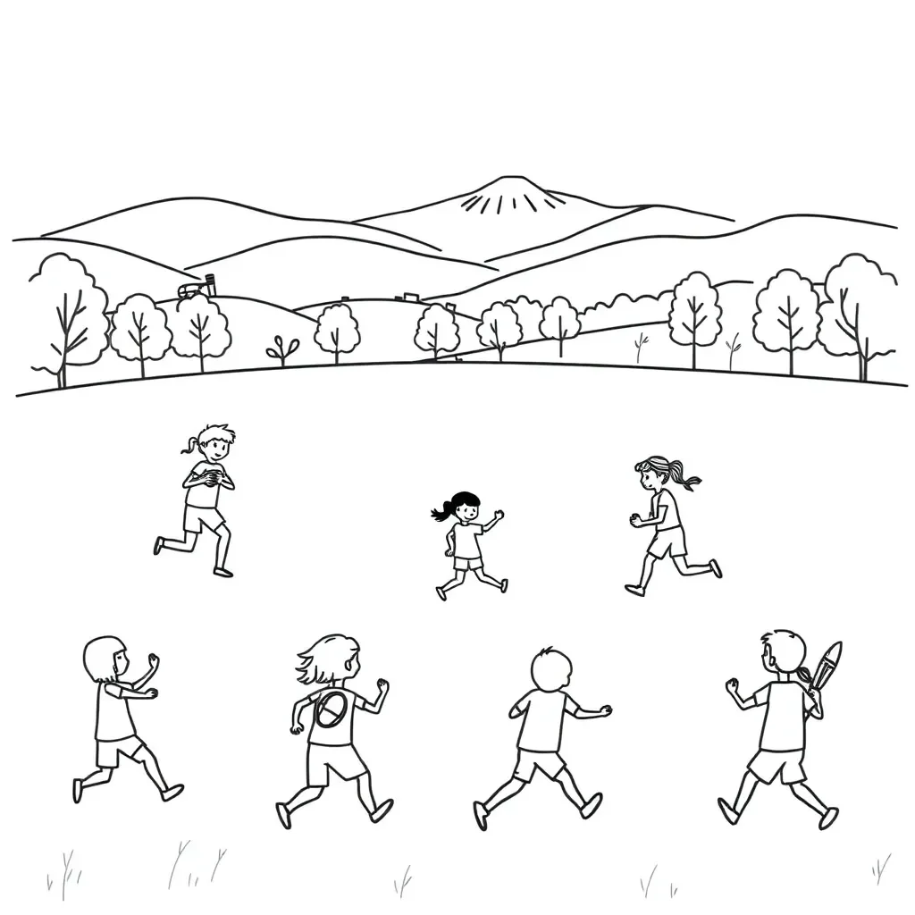 Children standing in groups forming a human bar graph