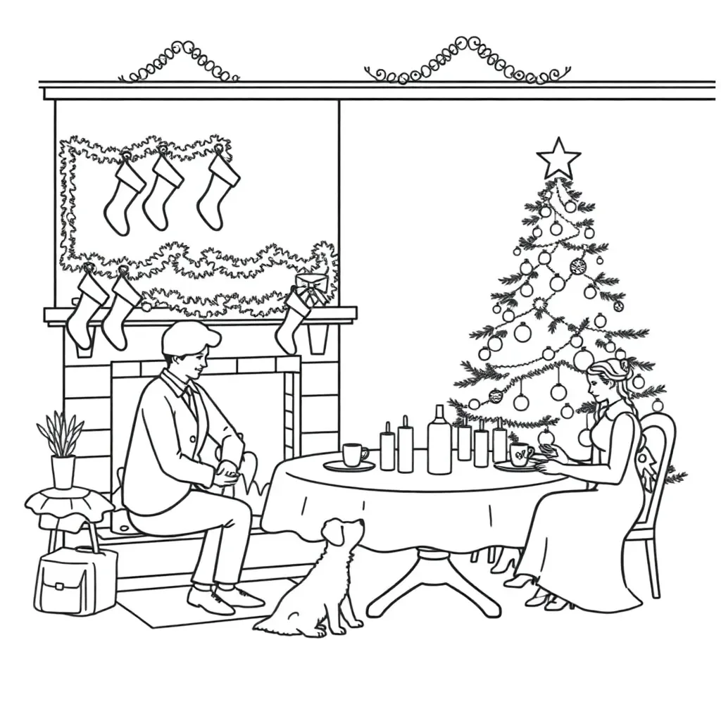 Christmas Carol family scene illustration
