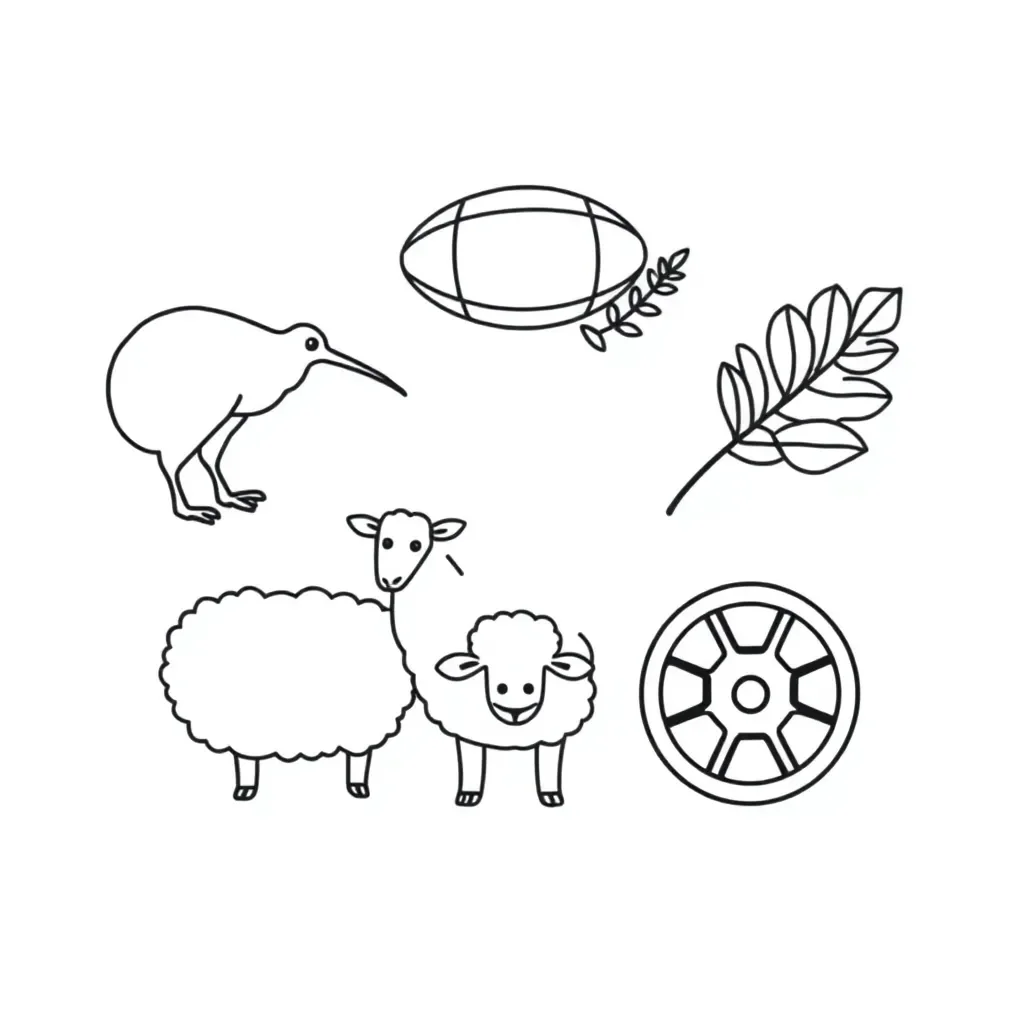 New Zealand map and kiwi bird